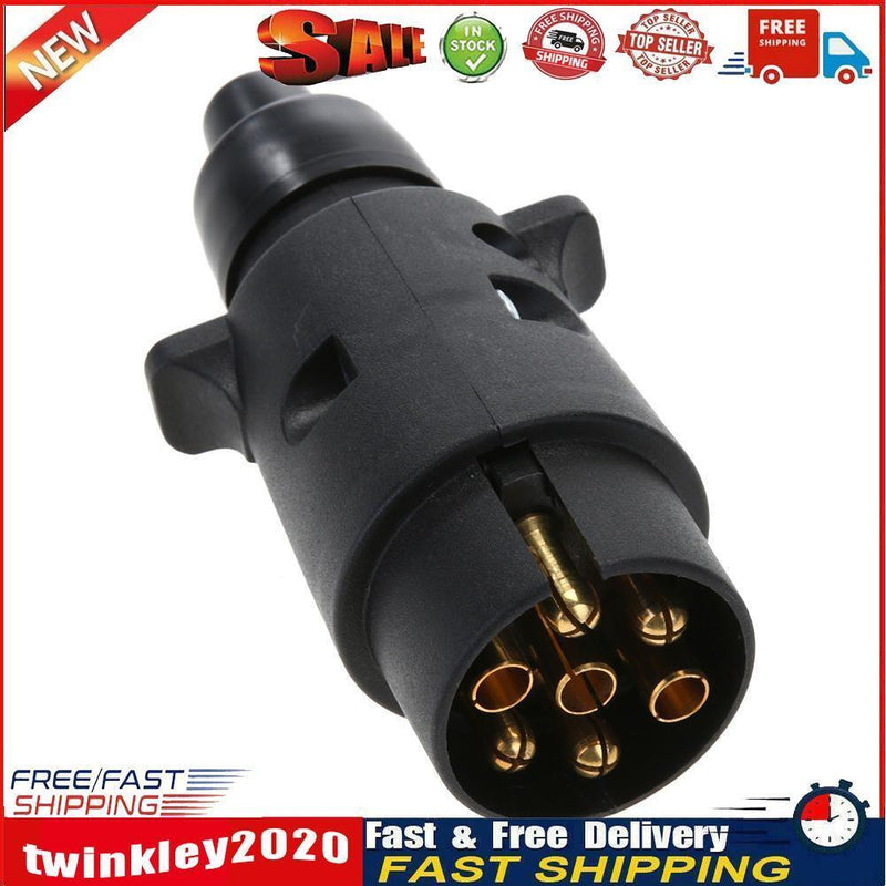 12V 7-Way Round Plastic RV Trailer Plug Connector Plug (Black) Newly