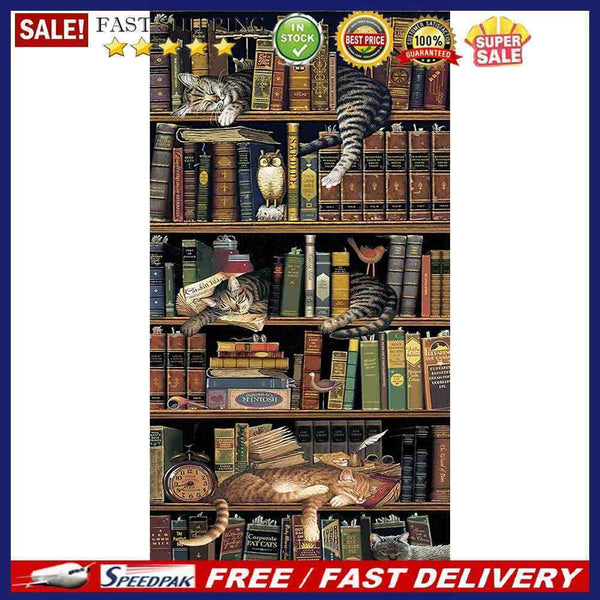Frameless Oil Paint By Numbers DIY Bookshelf Cat Picture Craft Kit for Home