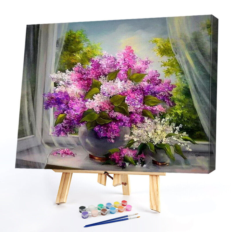 Painting By Numbers Kit Craft DIY Purple Flowers Digital Oil Art Picture Decor