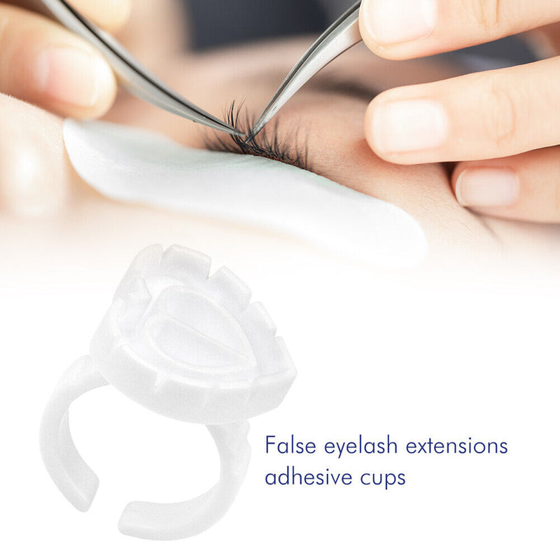 100pcs Heart Eyelash Extension Glue Ring Holder Eyelash Glue Cup (White)