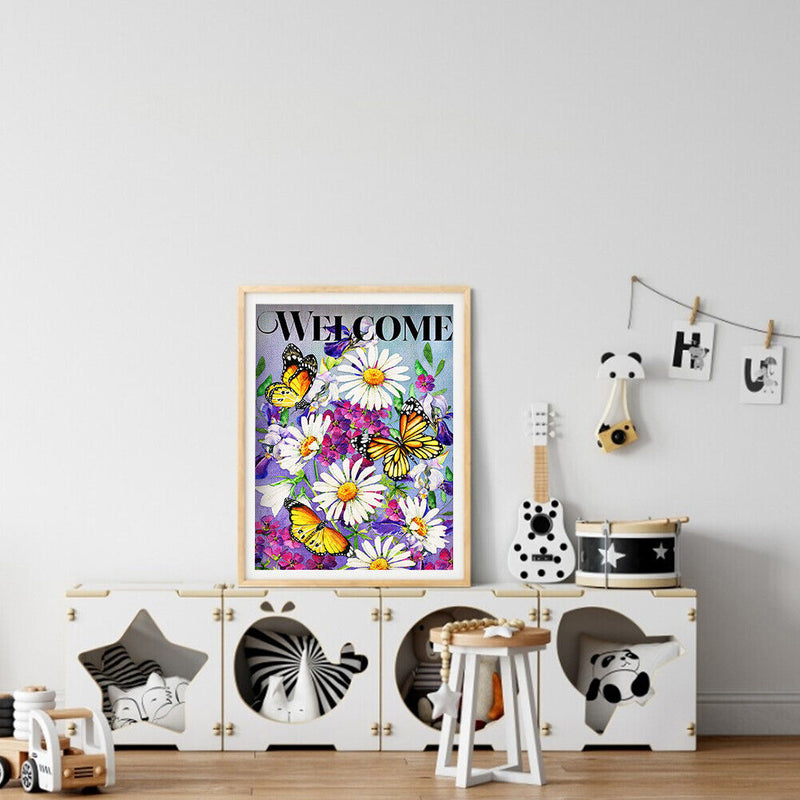 Butterfly Flowers Diamond Painting Full Round Rhinestone Wall