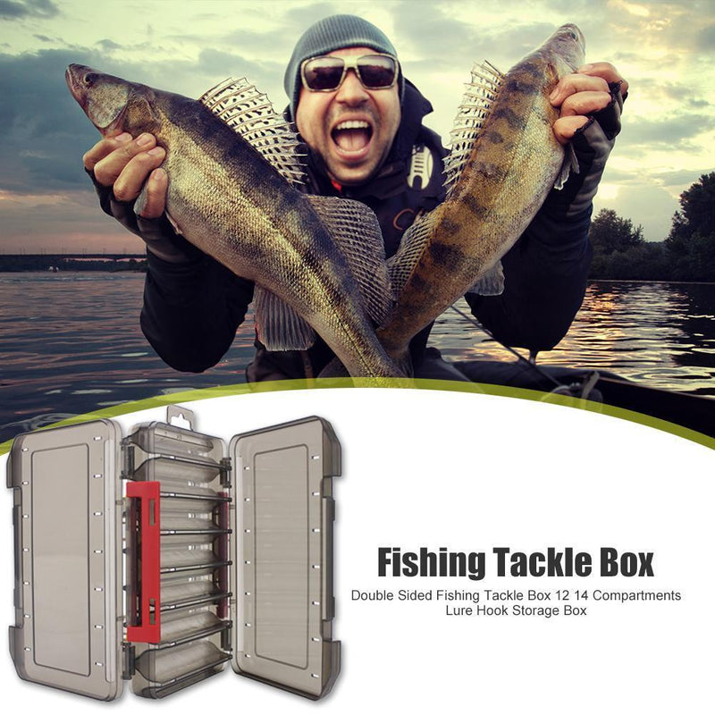 Double Sided Fishing Tackle Box 14 Compartments Bait Lure Hook Box (Red) Newly
