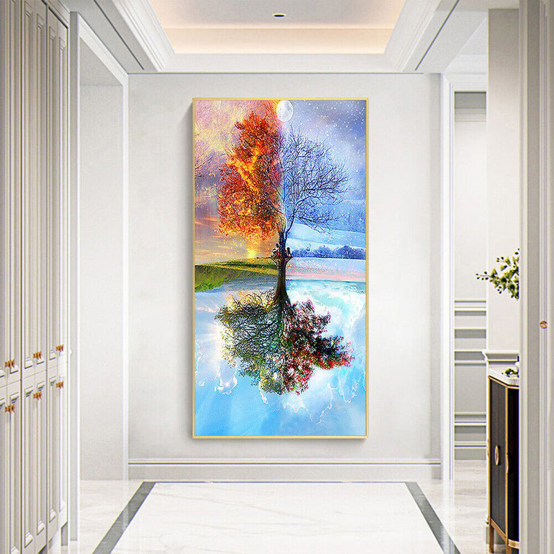 Frameless Oil Paint By Numbers DIY Four Seasons Tree Picture Craft Kit for