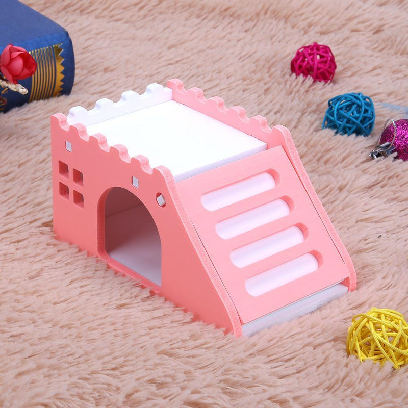 Hamster Staircase Villa Sleeping House Bear Pet Nest Log Cabinet(Pink)