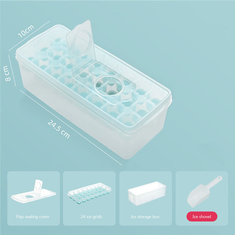 Silicone Ice Cube Tray Molds w/Storage Box for Refrigerator Whisky (D Blue)