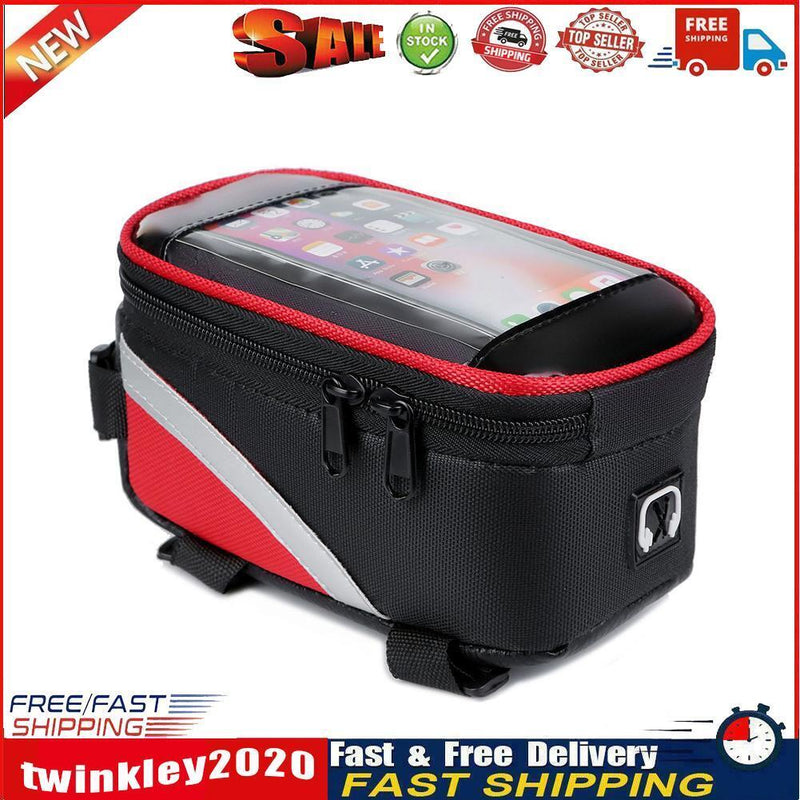 MTB Bike Bag Front Top Tube Touch Screen Mobile Phone Holder Case (Red) Newly