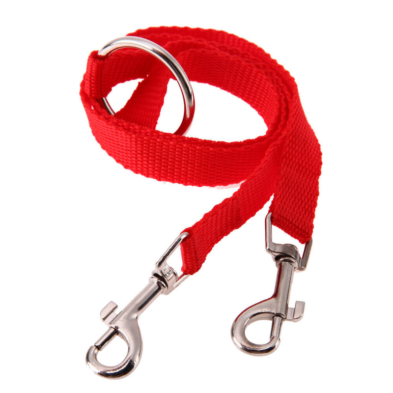 Nylon Double Dual Two Pets Dogs Leash 2 Way Coupler Walk Necklace(Red) Newly