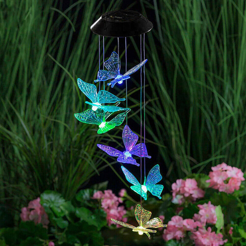 LED Solar Wind Chime Butterfly Light Color Changing IP65 Hanging Lamp (C) Newly