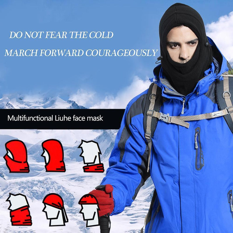 Winter Double-Layer Cycling Fleece Cap Windproof Face Warm Hood Hat (Black)