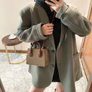 Women Messenger Purse Plaid Pattern PU Leather Handbag Top-handle Commuter Tote