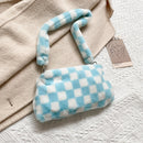 Women Fashion Plush Shoulder Bag Winter Animal Plaid Heart Print Underarm Bags
