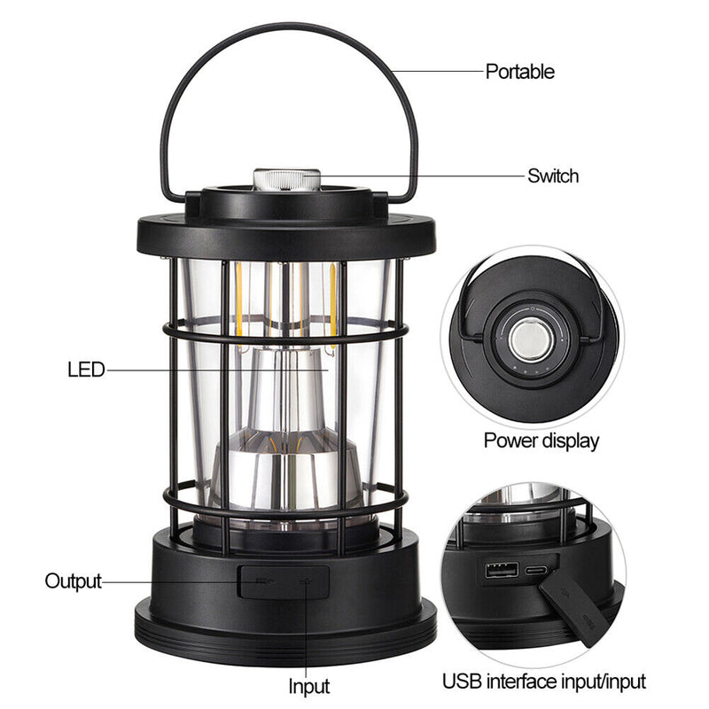 Retro Iron Lantern 4000mAh 3 Modes Portable Outdoor Hiking Camping Lamps