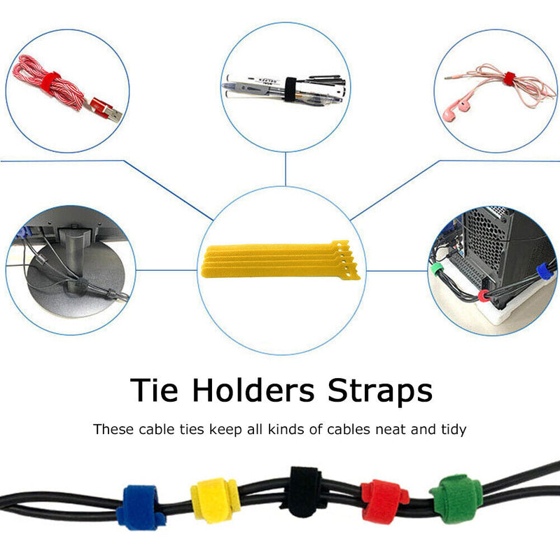 10pcs Self Adhesive Cable Fastener Tape Reusable Durable Loops Tie Strap Belt