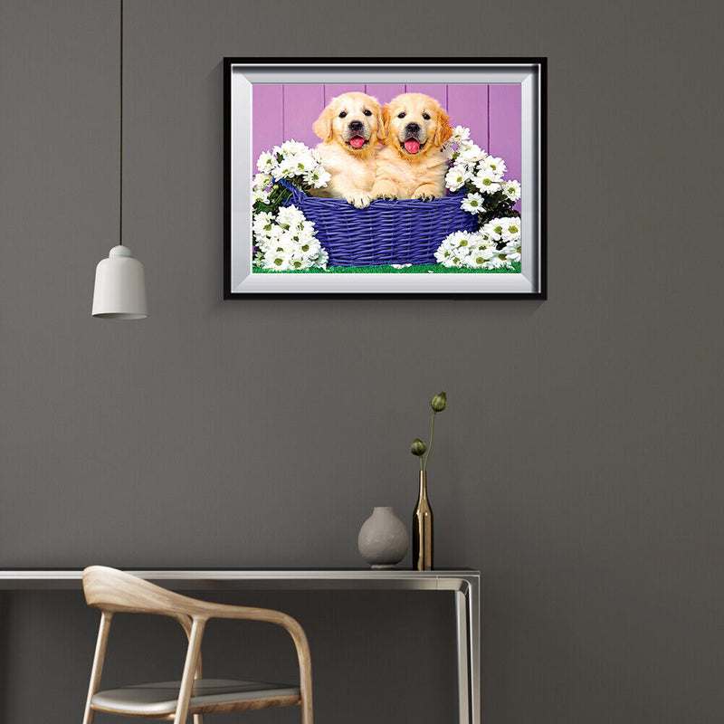 5D DIY Diamond Painting Two Dogs in Basketball Full Drill Embroidery Needlework Kits