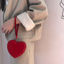 Korean Solid PU Party Wristlet Female Shoulder Handbag Love Shaped Coin Bag Tote
