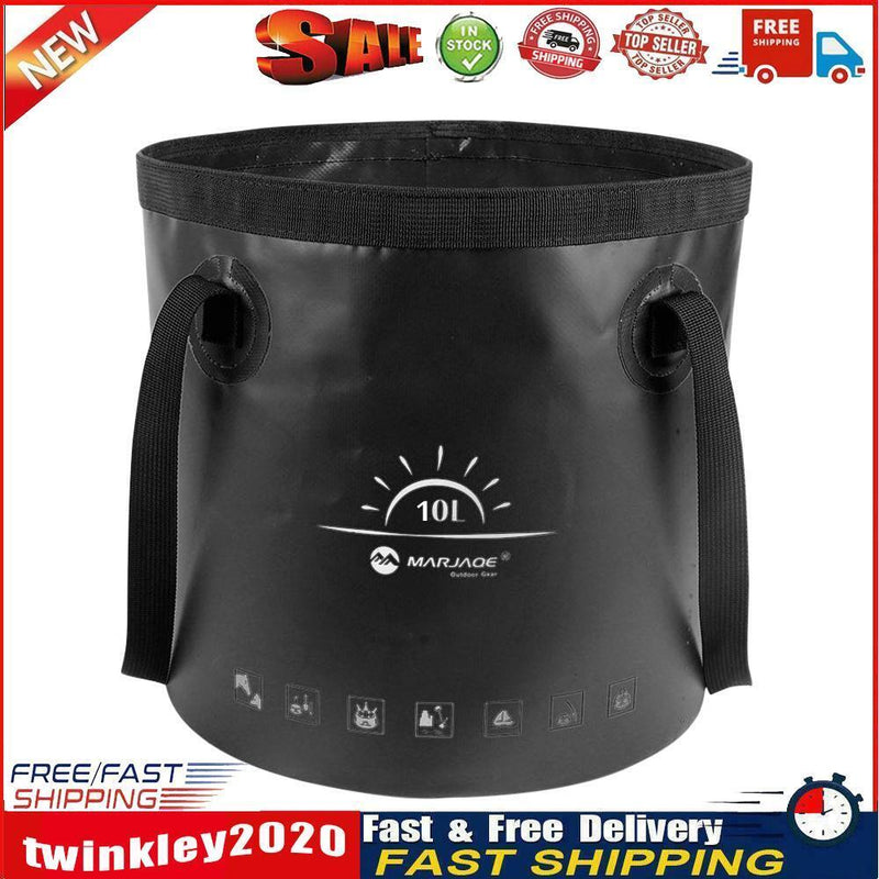 10L Folding Bucket Outdoor Camping Fishing Car Washer Carrier Bags (Black) Newly