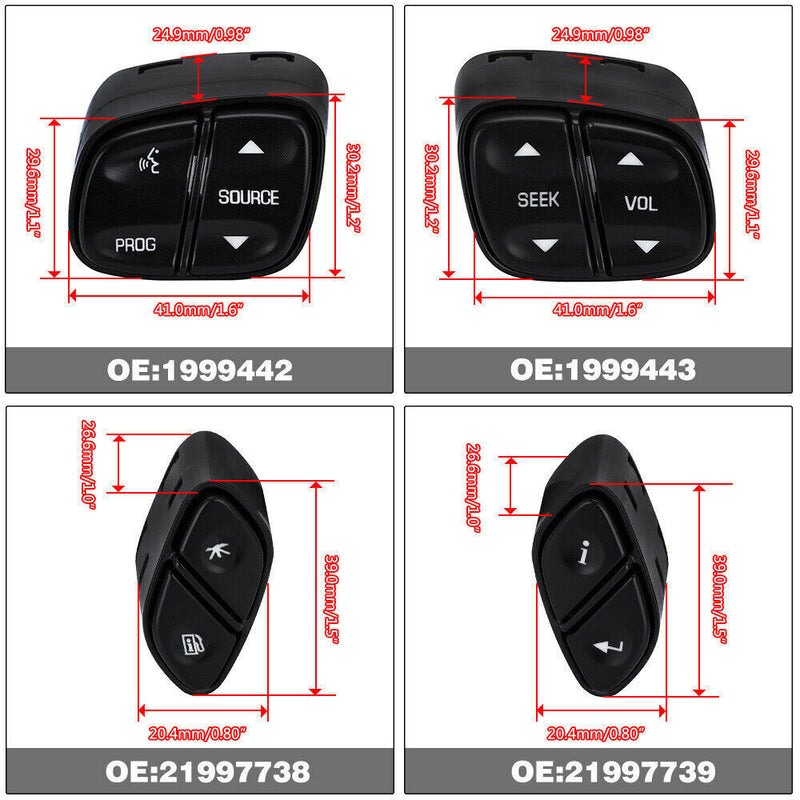 4x Steering Wheel Radio Volume Control Switch Button For Silverado GMC 21997738