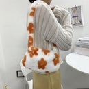 Retro Women Flower Print Shoulder Underarm Bag Winter Plush Purse (Orange)
