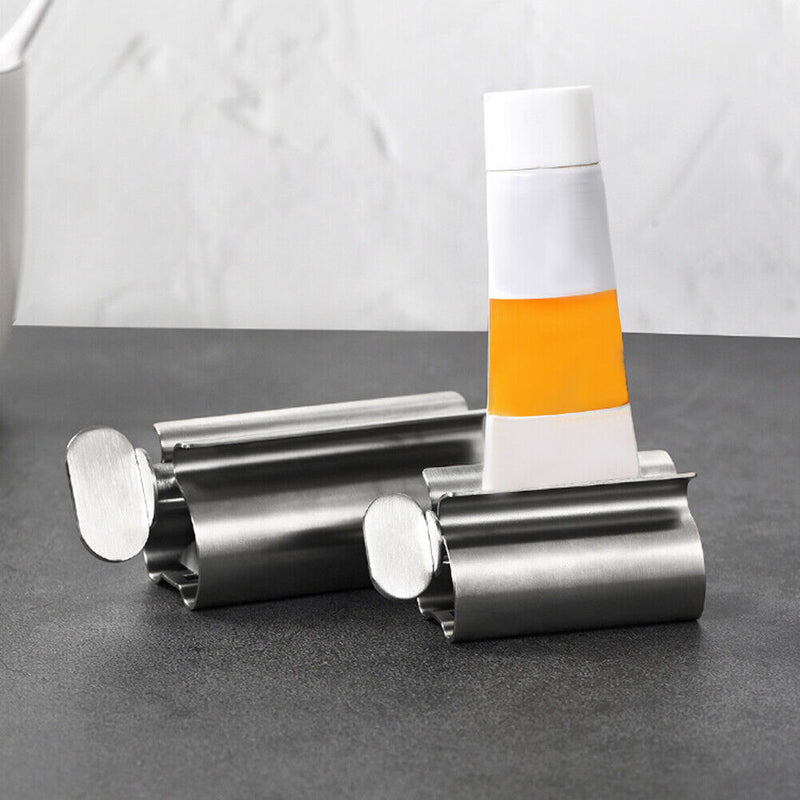 Toothpaste Squeezer Stainless Steel Dispenser Press Toothbrush Holder Racks