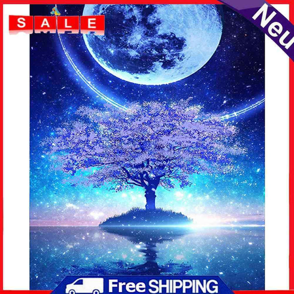 Frameless Painting By Number Moon Tree Reflection DIY Handmade Drawing On Canvas