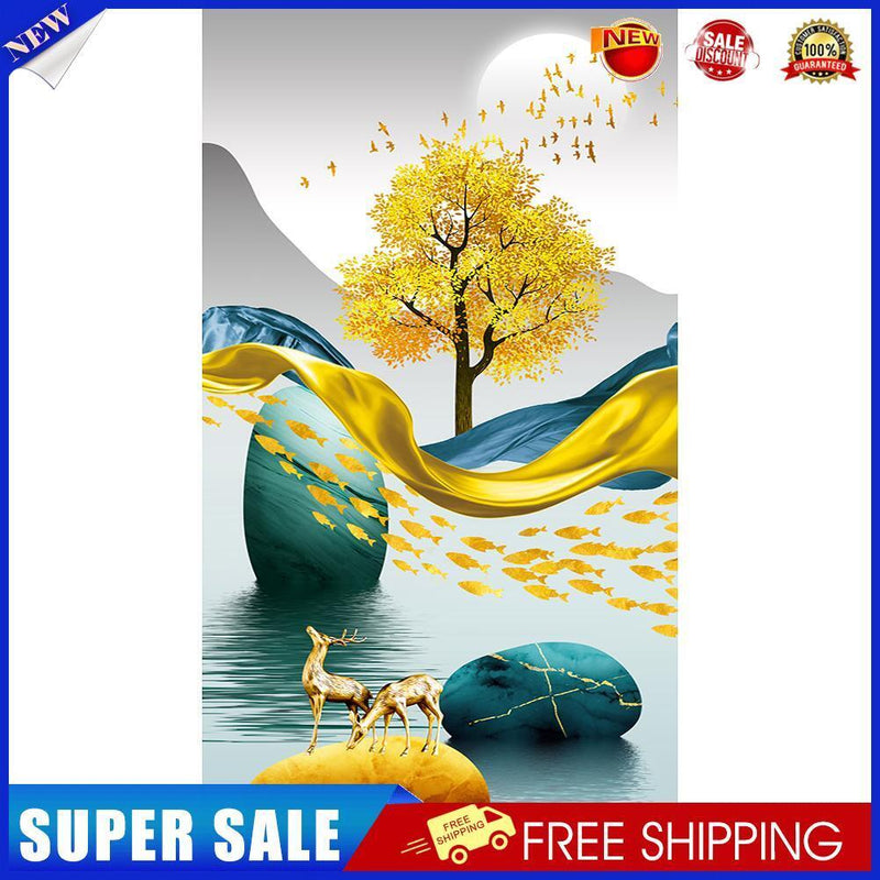 Golden Deer on Water Oil Paint By Number Kit DIY Acrylic Painting on Canvas