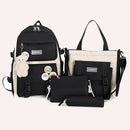 Women Fashion Canvas 4pcs Hit Color Backpack with Badge Pendant Shoulder Bag