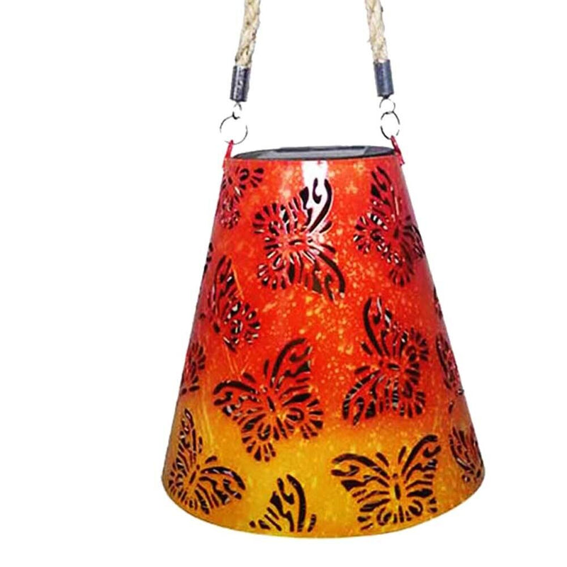LED Solar Light Hollow Wrought Iron Lantern Butterfly Projection Lamp (A) Newly