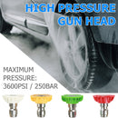 Pressure Washer Nozzle Tips 1/4"" 3600 PSI 0 15 25 40 Multiple Degrees 4 Pack