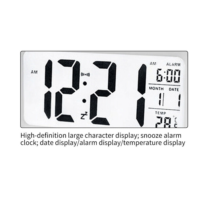 Temperature Alarm Clock LED Digital Backlight Calendar Snooze Clock (White)