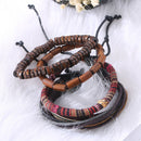 Man European Hot Retro Multilevel Cowhide Handmade Woven Bracelet