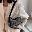 Casual Rhinestone Shoulder Bag Women Diamond Suede Underarm Handbag (Black)