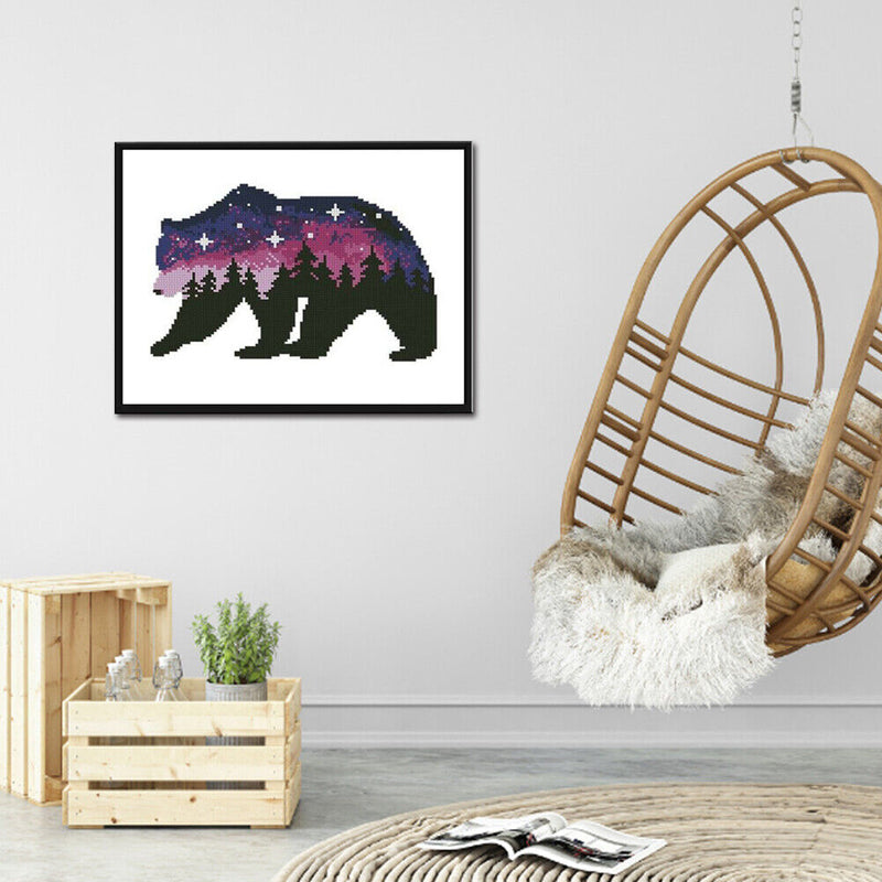 11CT Printed Partial Cross Stitch Handcraft Star Bear Artwork Wall Decor