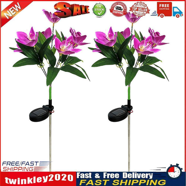 2x LED Solar Garden Orchid Light Waterproof Landscape Fence Decor (Purple) Newly