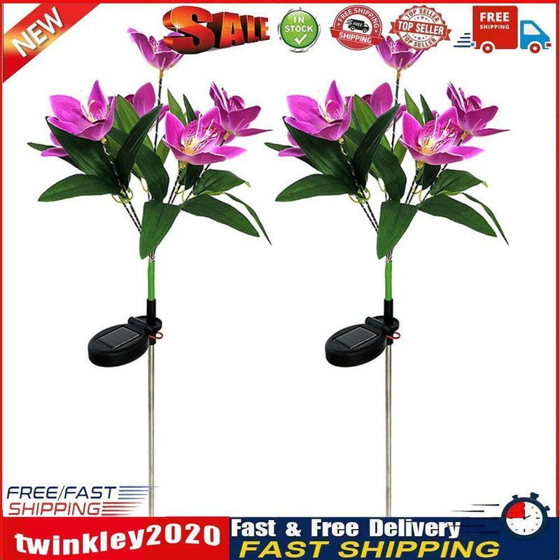 2x LED Solar Garden Orchid Light Waterproof Landscape Fence Decor (Purple) Newly