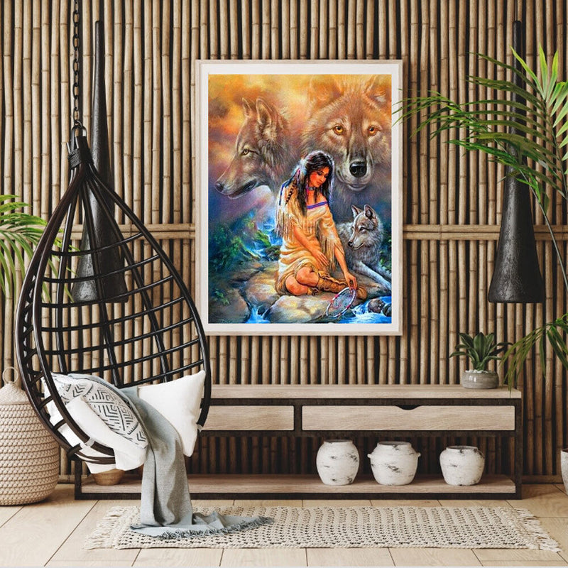 Girl and Wolf Oil Paint By Numbers Kits DIY Craft Coloring Drawing Home Dec