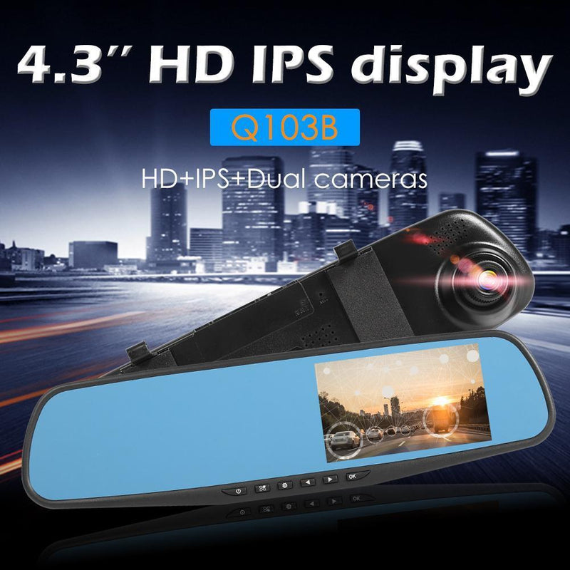Q103B Rearview Mirror Car DVR Camera 4.3 inch IPS 1080p Dual Lens Dashcam Newly