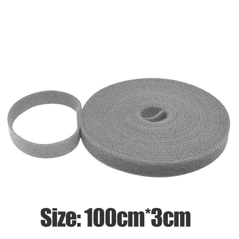 1m Durable Self Adhesive Cable Fastener Tape Wire Strap (Gray 100x3cm)
