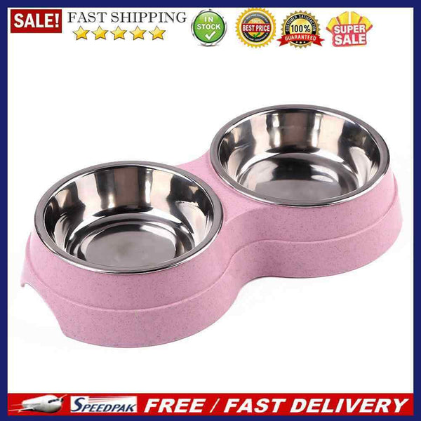 Stainless Steel Double Bowl Pet Dog Water Feeder Cat Puppy Food Drinking Di