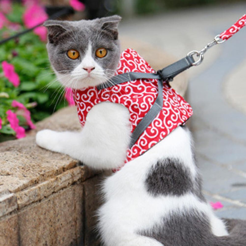 Japanese Style Pet Dog Cat Harness Vest Outdoor Walking Leash Set (Red S) Newly