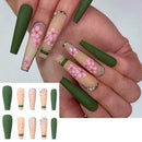Extra Long False Nails Flower Pattern Pink Nails Ballet Diamonds X4J0