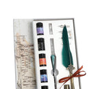 Starry Sky Fountain Dip Pen Set Gradient Feather Ink Pen (Dark Green) Newly