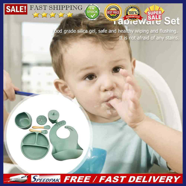 6pcs Silicone Baby Feeding Set Anti Slip Baby Food Accessories Cutlery Set