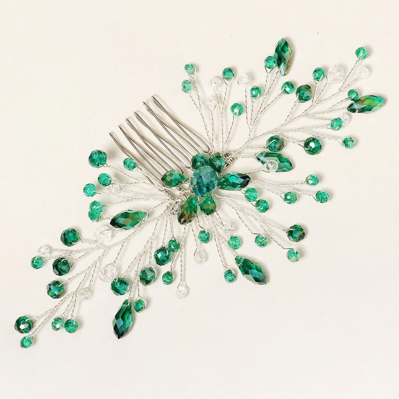 Tiara Wedding Bridesmaid Green Crystal Leaf Hair Pin Bridal Clips Hair Combs