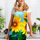 #A Sunflower Linen Kitchen Apron Household Waterproof Cooking Bibs for Men Women