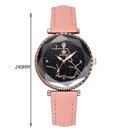 Fashion Women Quartz Watches Starry Sky Round Dial PU Leather Band Ladies Retro