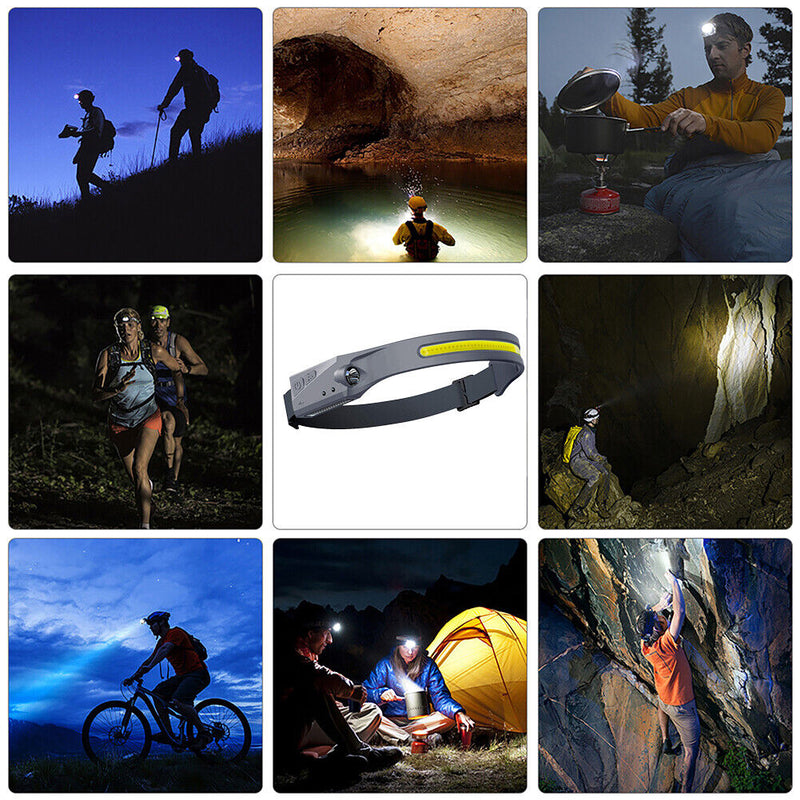 Full Vision Headlamp USB Rechargeable COB LED Induction Flashlight Work Light