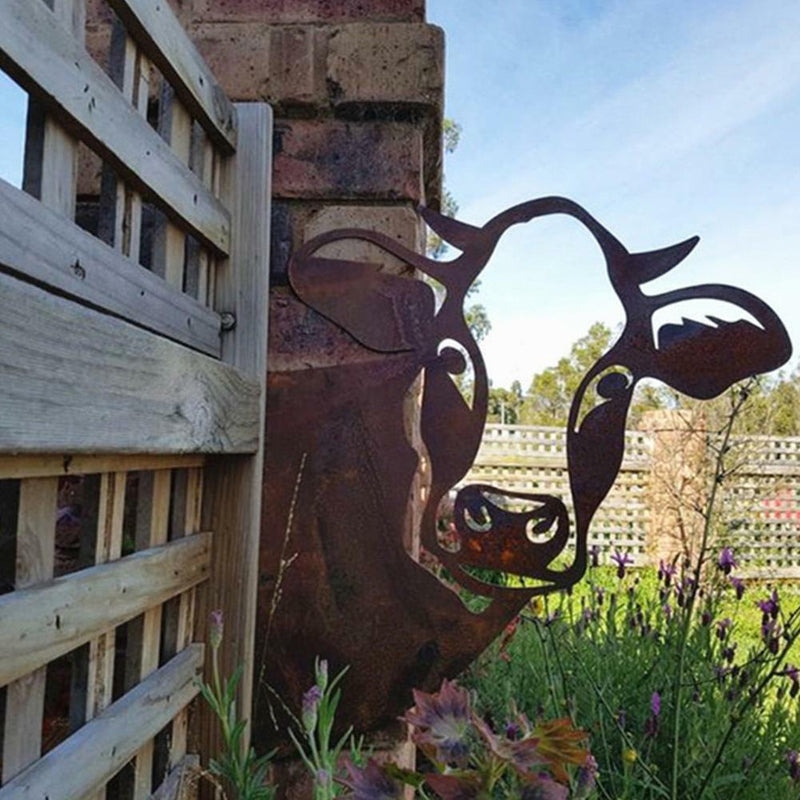 Art Hanging  Metal  Peeping Cow Ornaments Outdoor Garden Adornment Decor hot.