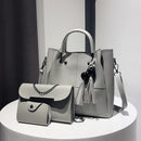 3pcs/set Fashion Women Beads Tassel PU Clutch Shoulder Bucket Bags (Grey)