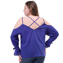 Ladies V-neck Crisscross Tops Solid Color Long Sleeve Women Plus Size T-shirts