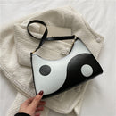 Fashion Black White Hit Color Women Handbag PU Leather Tai Chi Yin Yang Totes
